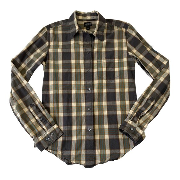 Filson Tops - Filson Womens Plaid Button Up Cotton Shirt Size Small Neutral Outdoor Grunge